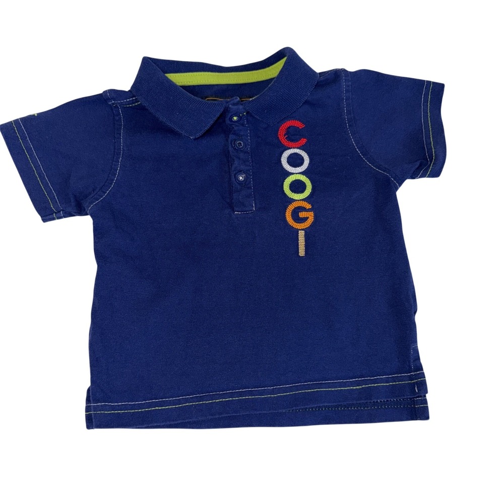COOGI Polo Shirt Baby Boys Size 3-6 Months Blue Embroidered‎ Colorful Spellout